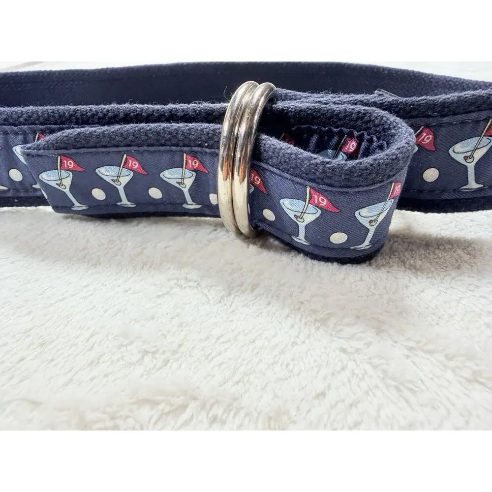 Vineyard Vines D-Ring Belt Mens Large L 19th Hole Cocktail Martini Navy Canvas